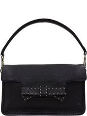 リボンモチーフロゴプレートハンドバッグ ブラック