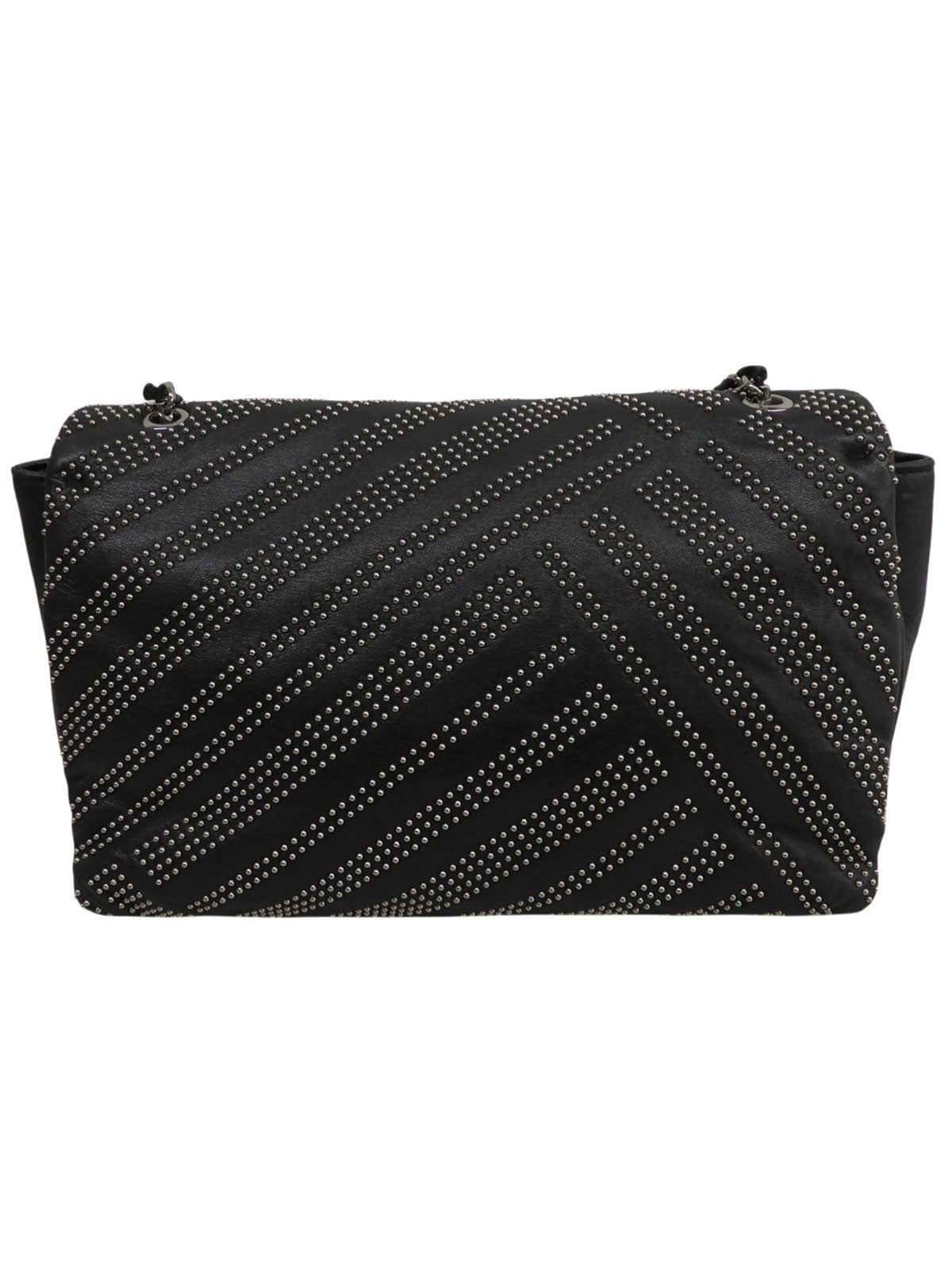 Studded Vara Ribbon Chain Shoulder Bag Black