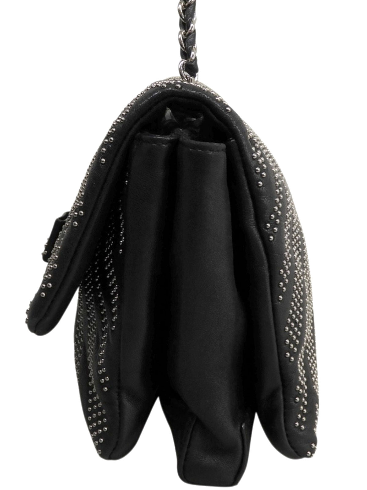 Studded Vara Ribbon Chain Shoulder Bag Black