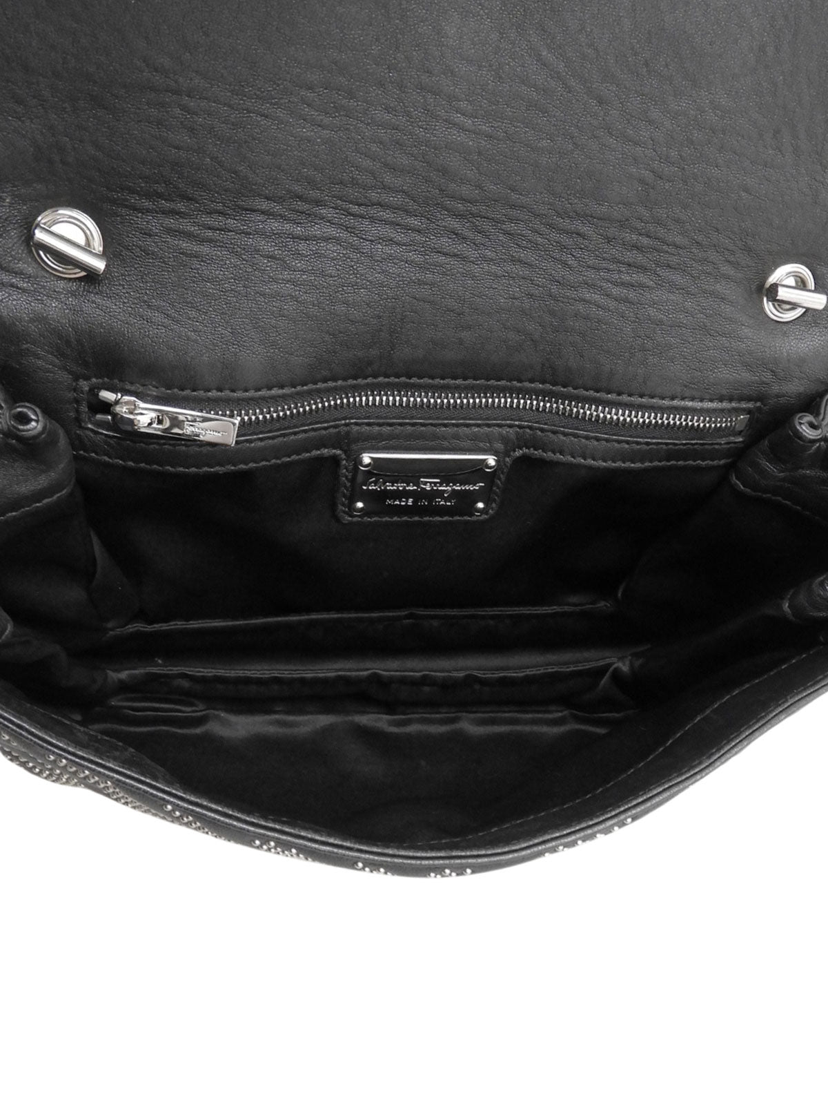 Studded Vara Ribbon Chain Shoulder Bag Black