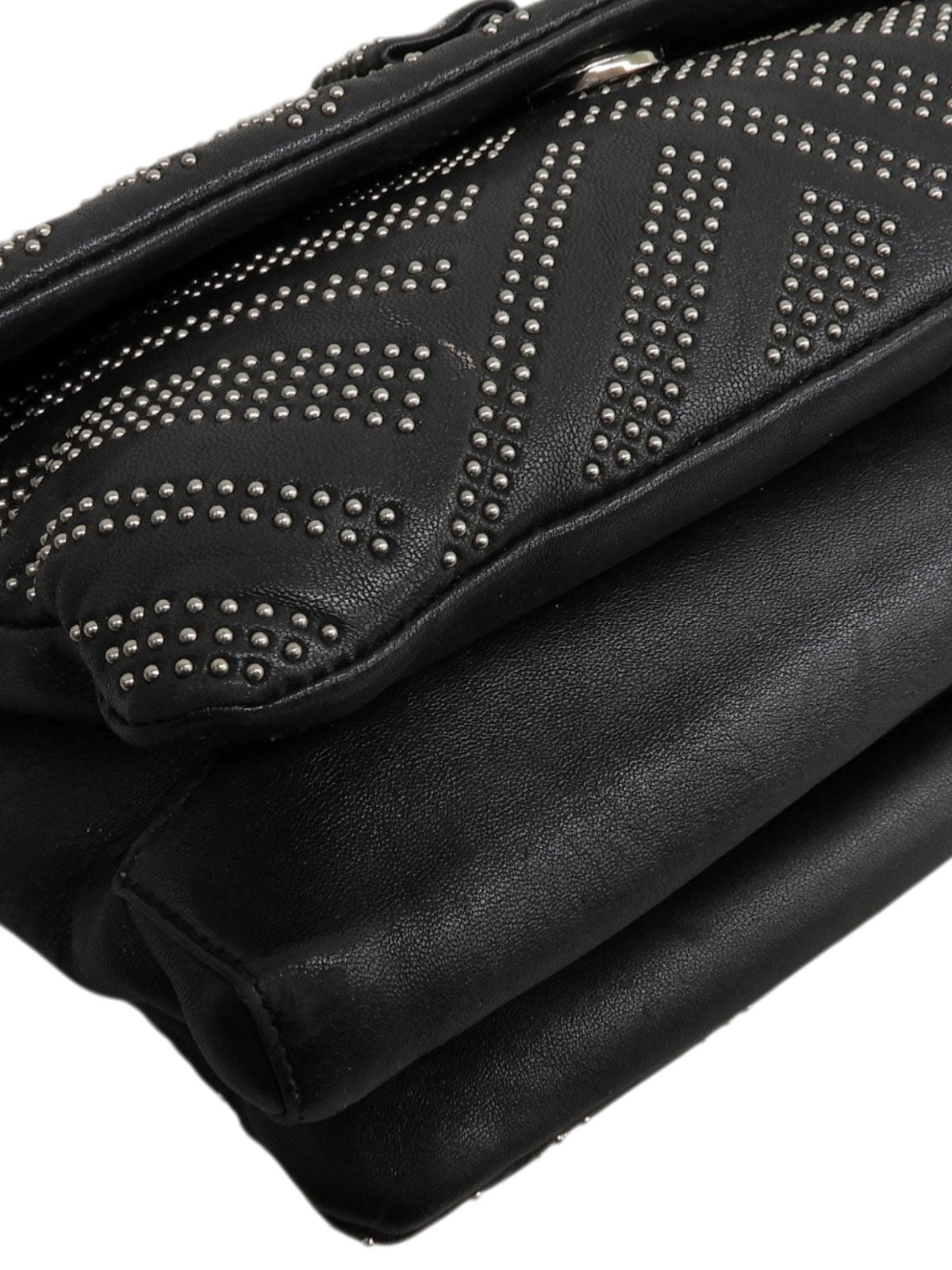 Studded Vara Ribbon Chain Shoulder Bag Black