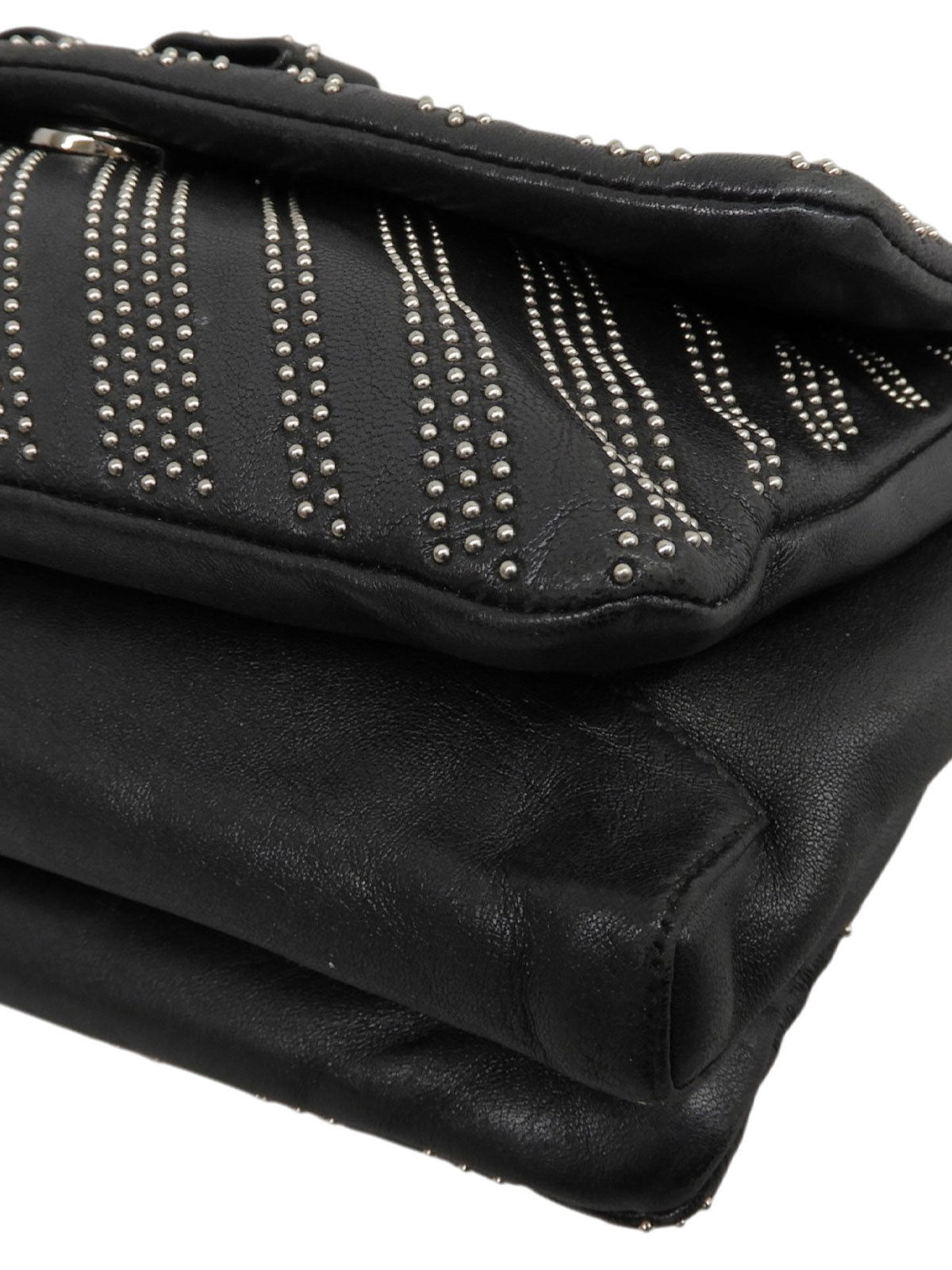 Studded Vara Ribbon Chain Shoulder Bag Black