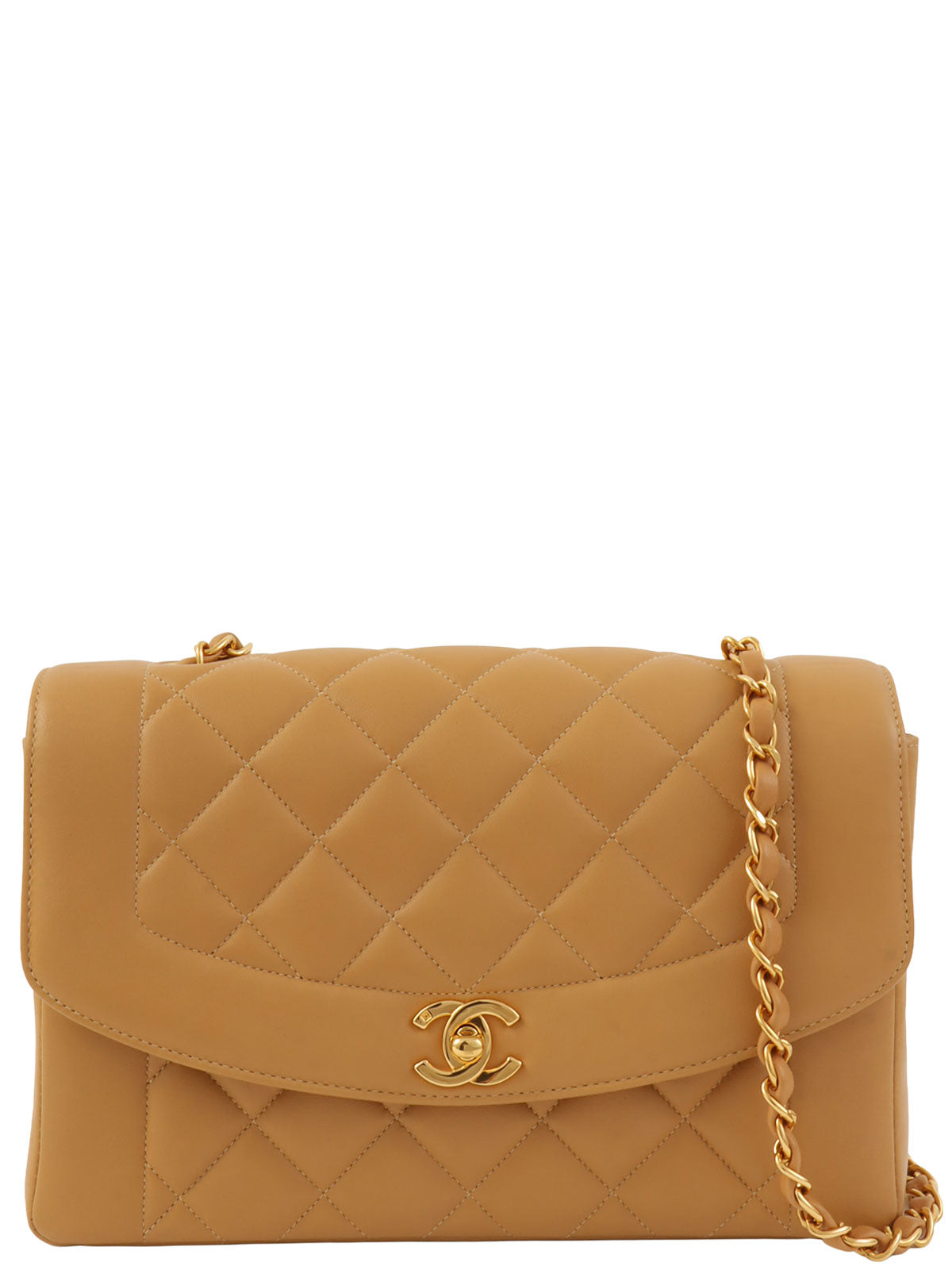 1997 Diana Flap Chain Bag 25cm Camel