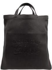 Leather logo embossed tote bag in black
