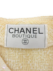 Tweed sequin CC mark button collarless jacket in cream yellow/ivory