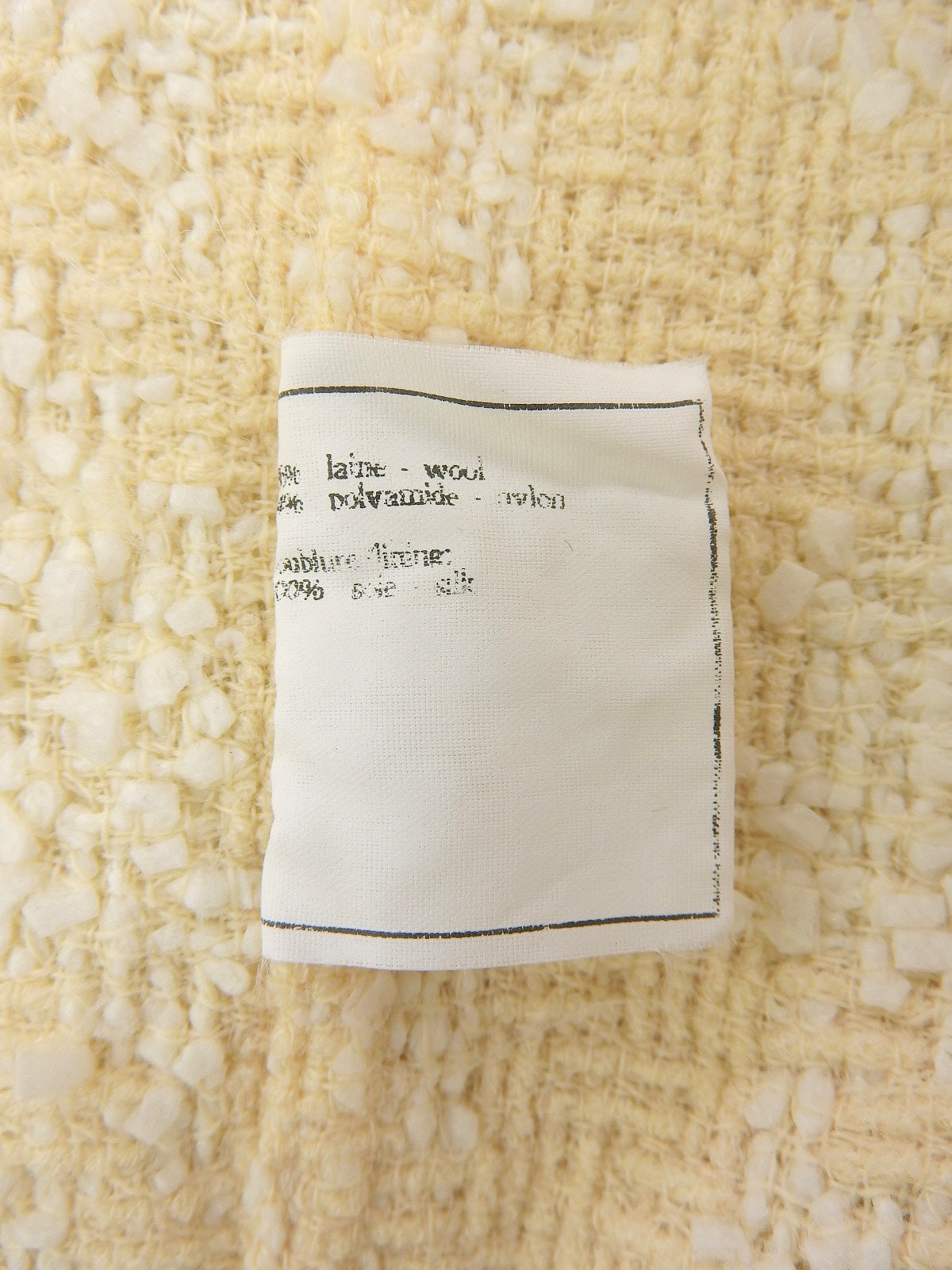 Tweed sequin CC mark button collarless jacket in cream yellow/ivory