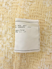 Tweed sequin CC mark button collarless jacket in cream yellow/ivory