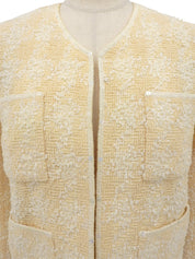 Tweed sequin CC mark button collarless jacket in cream yellow/ivory