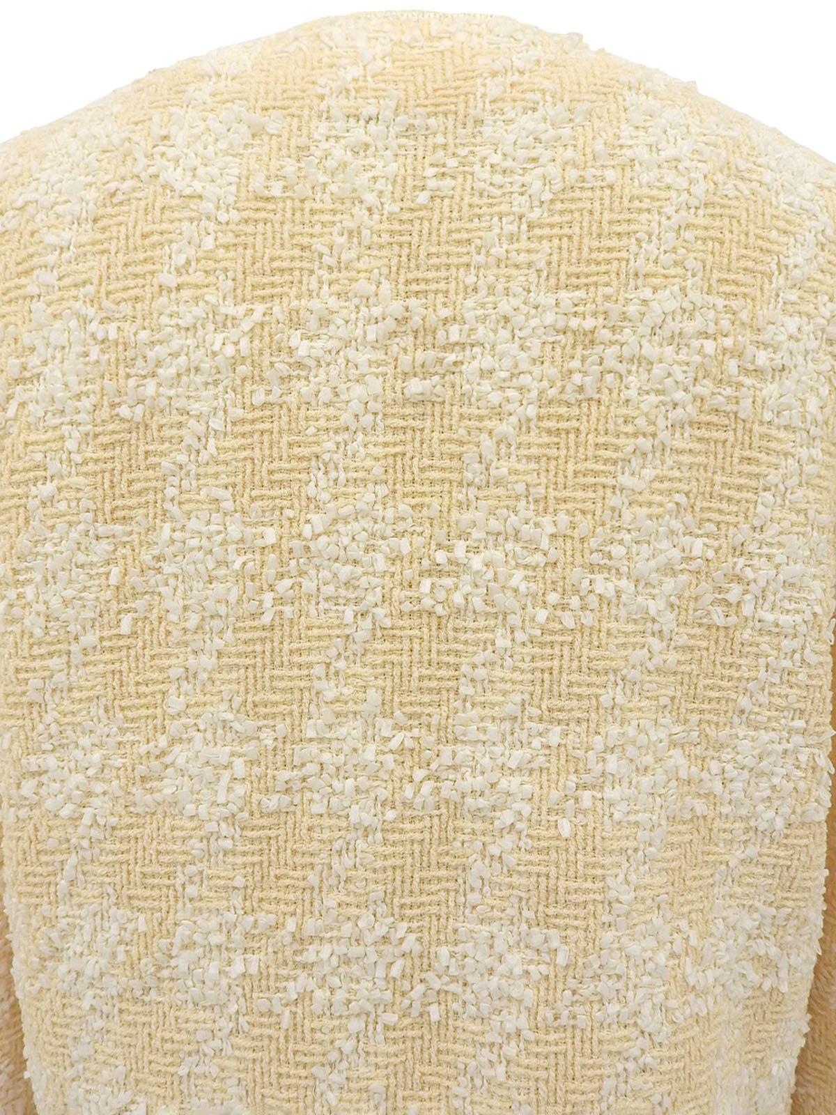 Tweed sequin CC mark button collarless jacket in cream yellow/ivory