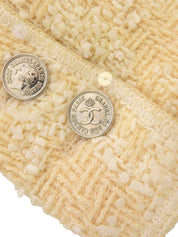 Tweed sequin CC mark button collarless jacket in cream yellow/ivory