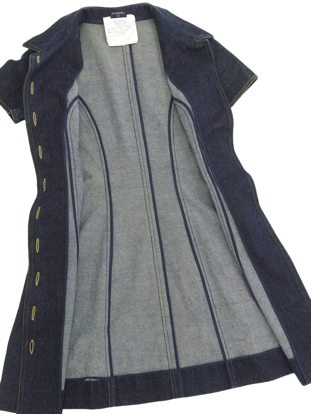 Denim CC Mark Button Short Sleeve Mini Dress in Indigo