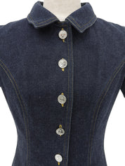 Denim CC Mark Button Short Sleeve Mini Dress #36 Indigo