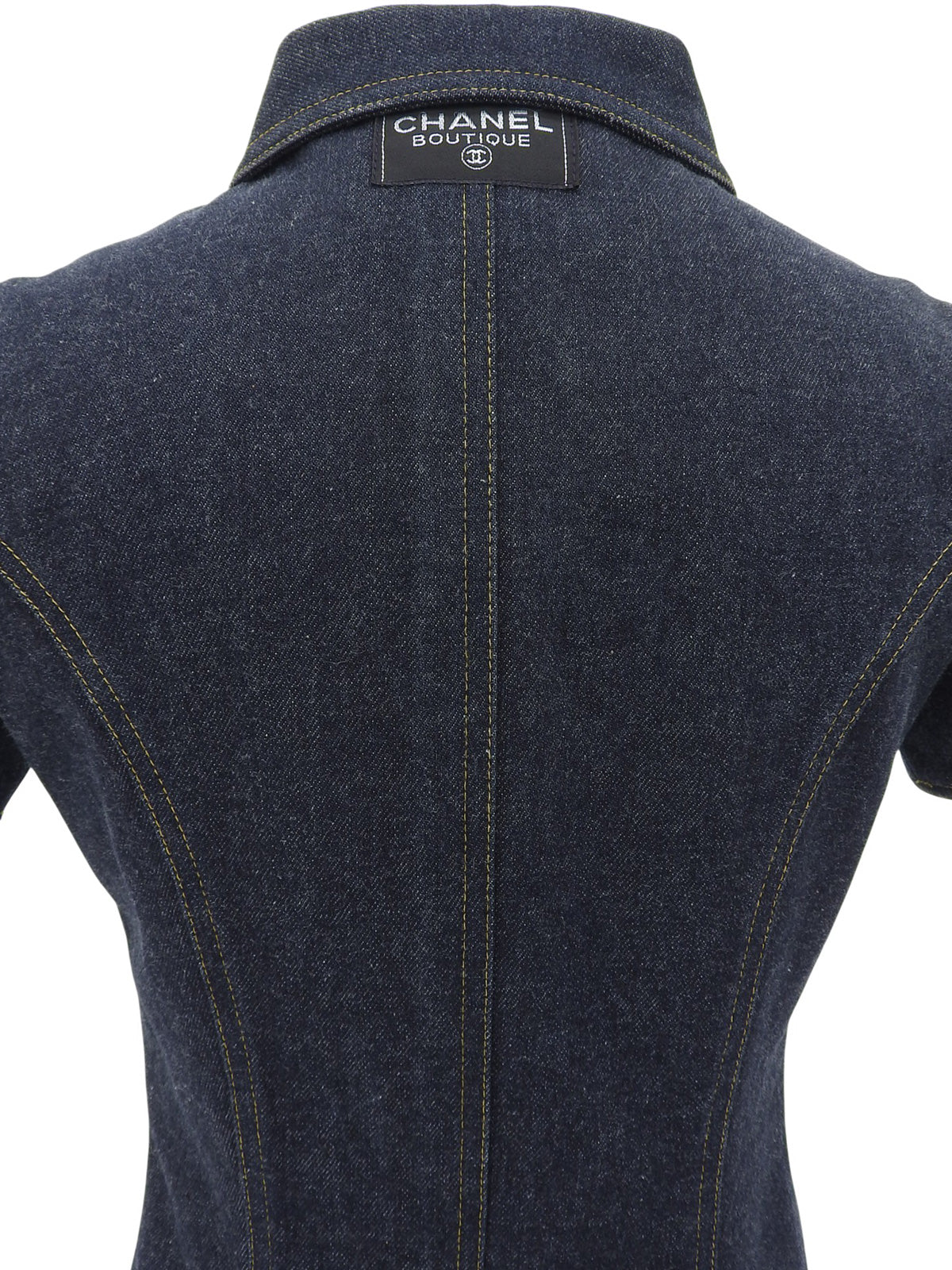 Denim CC Mark Button Short Sleeve Mini Dress #36 Indigo