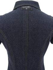 Denim CC Mark Button Short Sleeve Mini Dress #36 Indigo