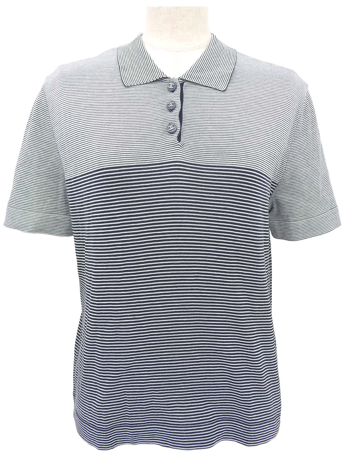 Border CC Mark Button Short Sleeve Polo Shirt White/Navy