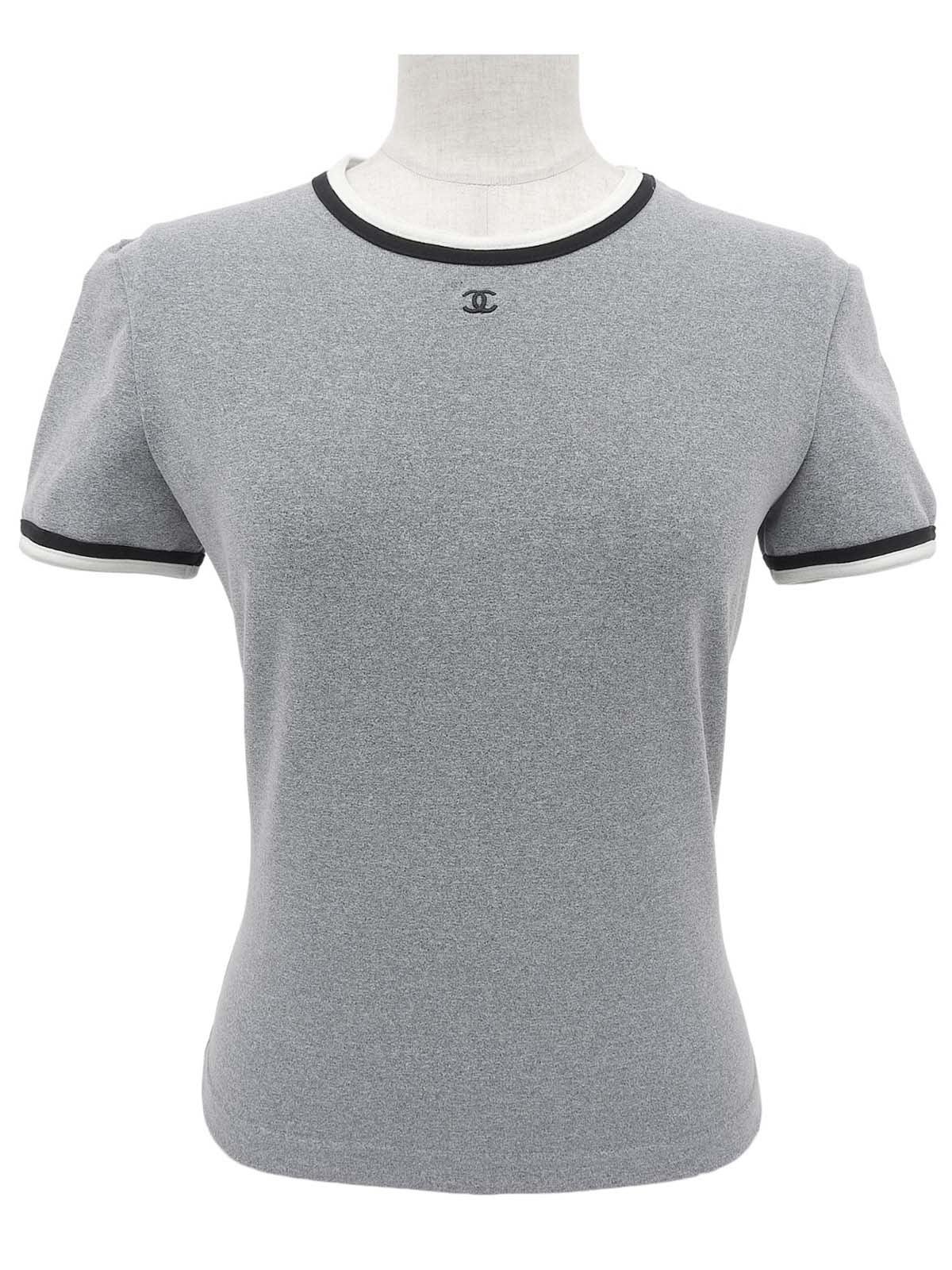 Trim Design CC Mark Stitch Short Sleeve Top in Gray