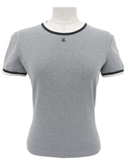Trim Design CC Mark Stitch Short Sleeve Top in Gray