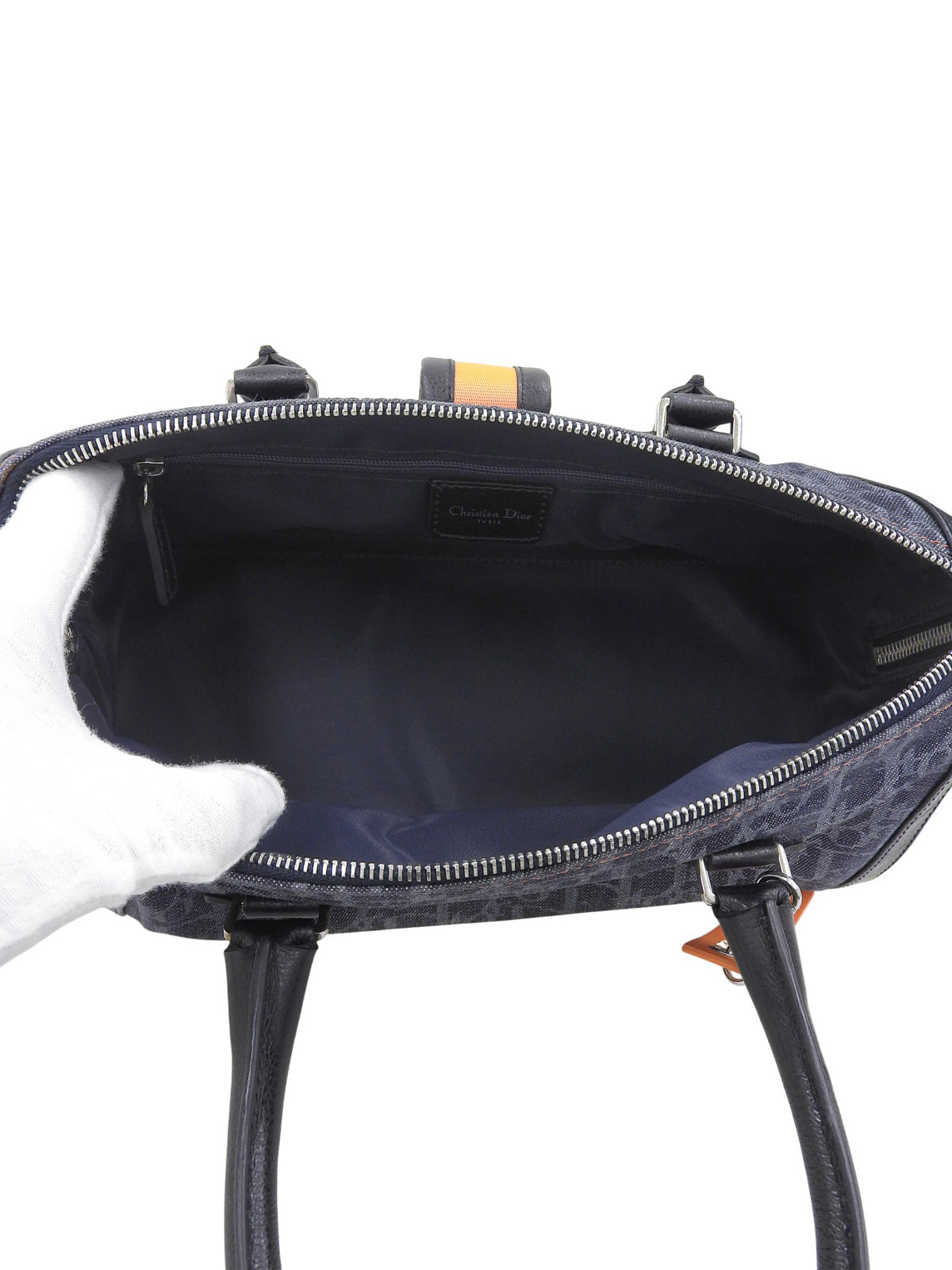 Flight Line Trotter 图案手提包，海军蓝/橙色