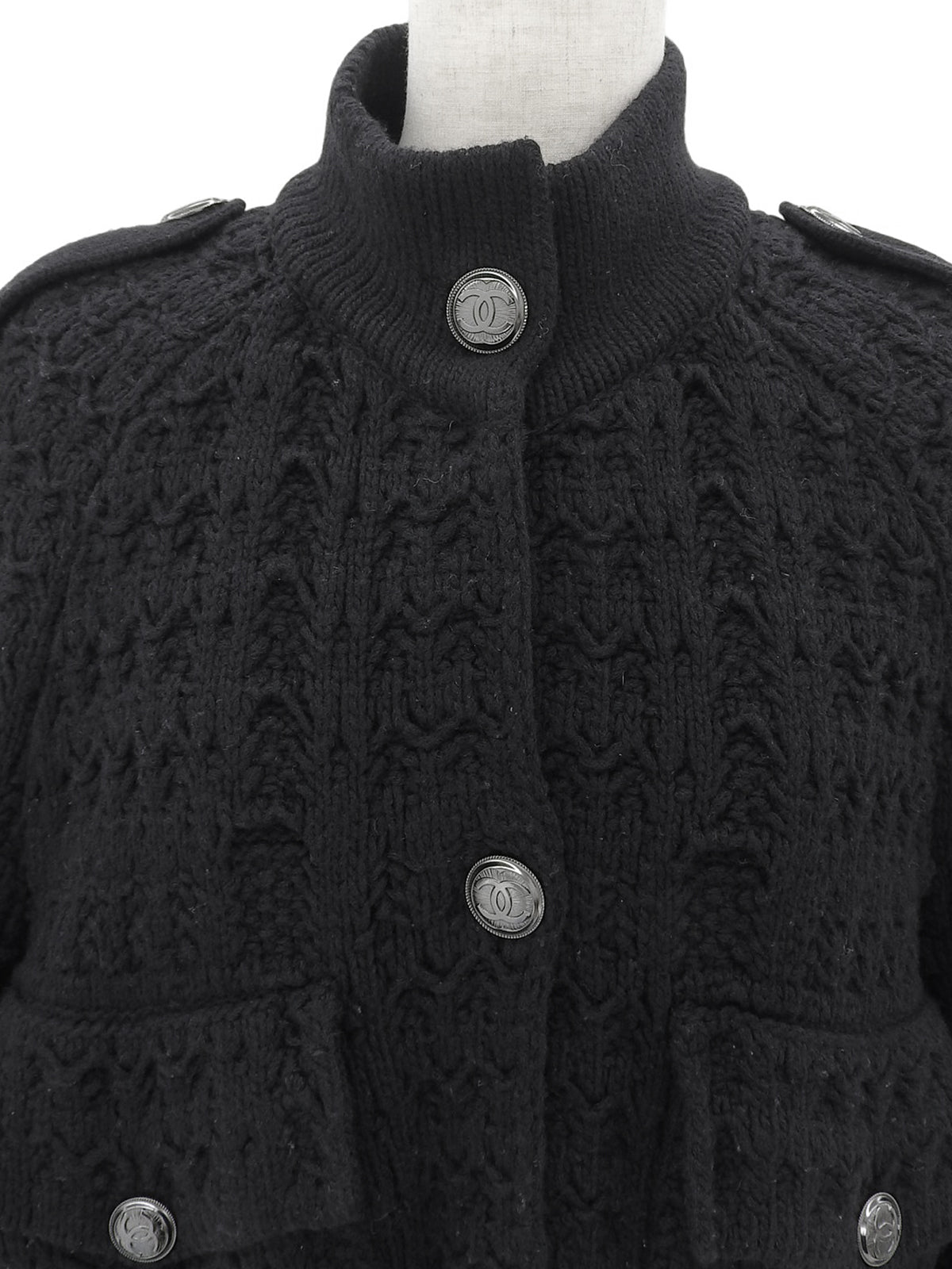 Wool CC Mark Button High Neck Long Cardigan #36 Navy