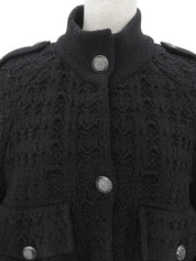Wool CC Mark Button High Neck Long Cardigan #36 Navy