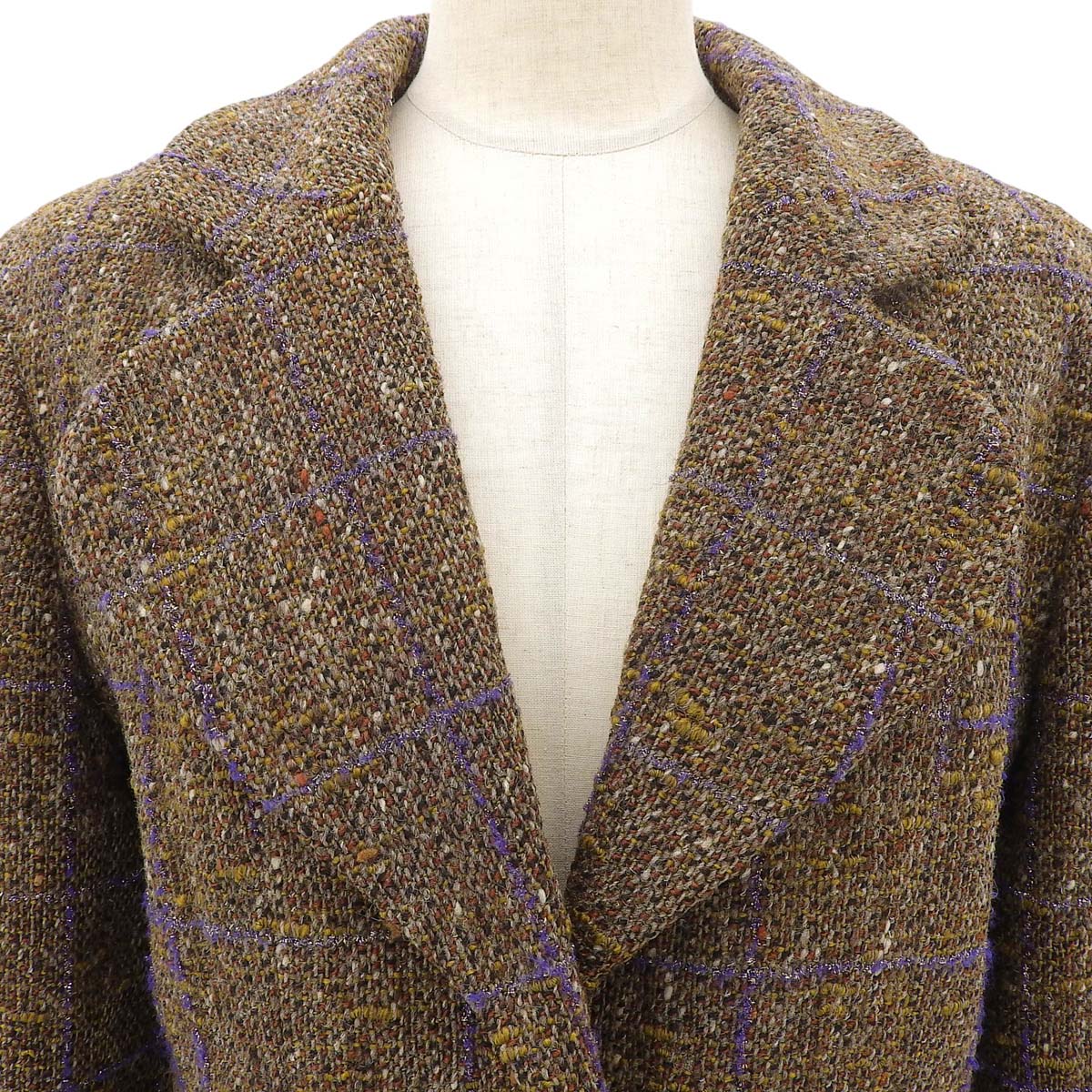 1994 Tweed Check Pattern CC Mark Button Jacket #42 Brown