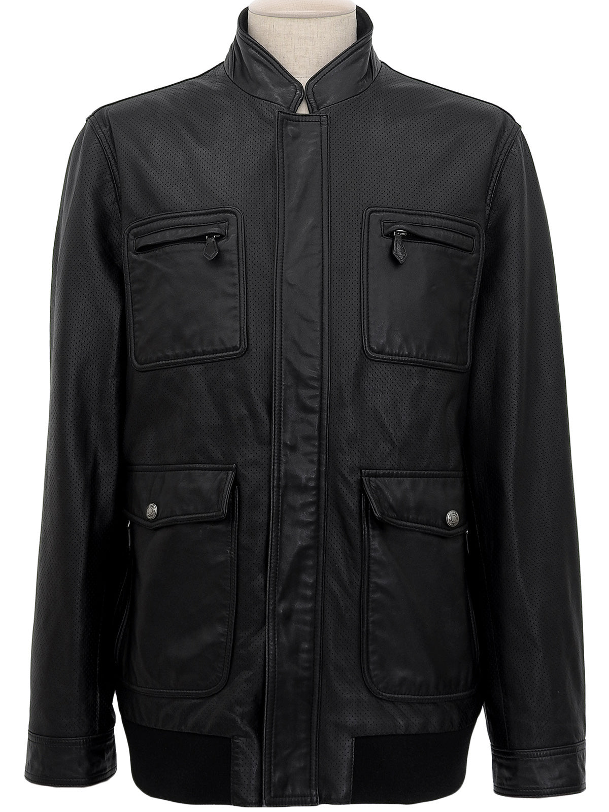 Punched Sheep Leather Jacket in Black