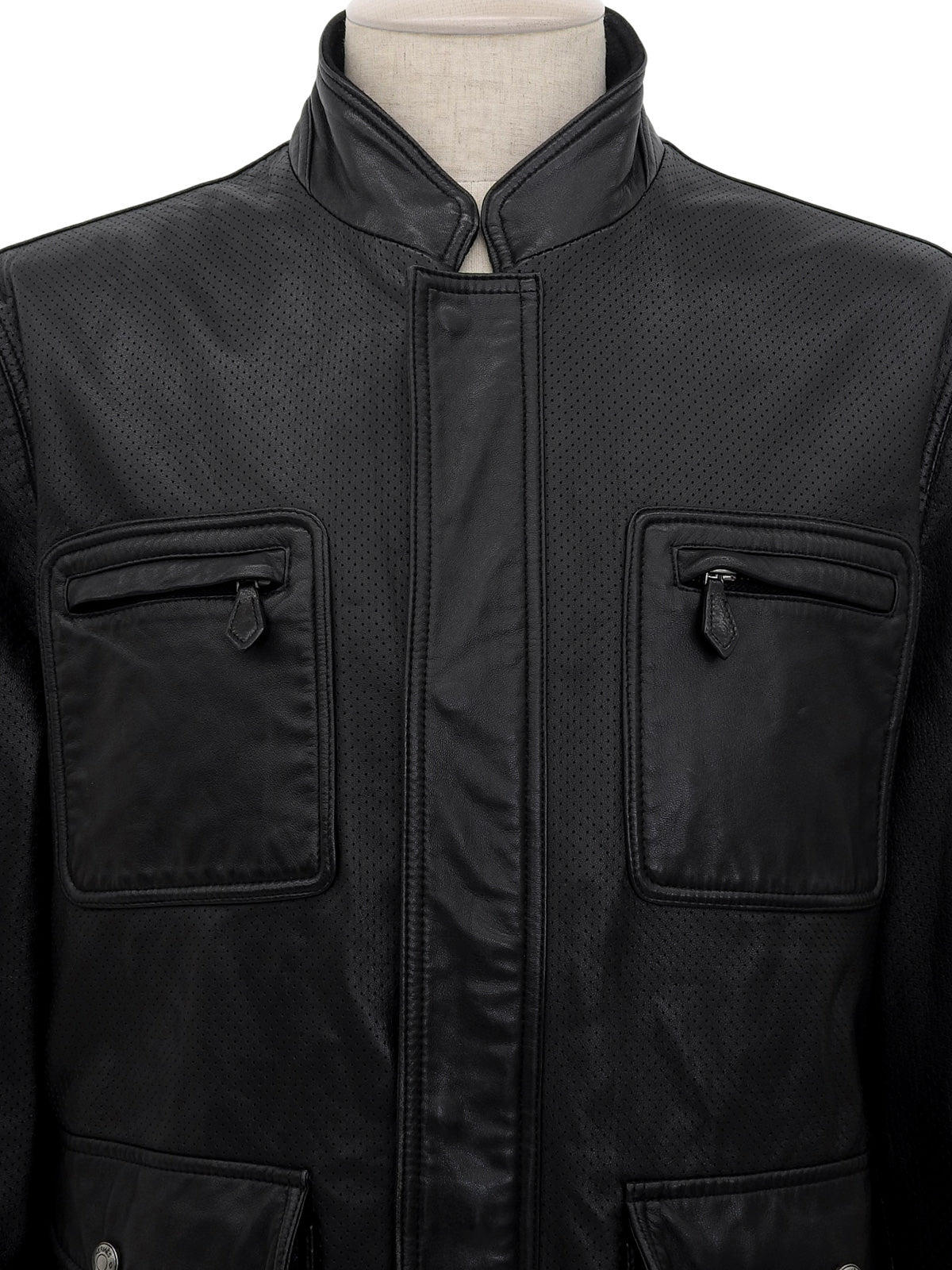 Punched Sheep Leather Jacket in Black