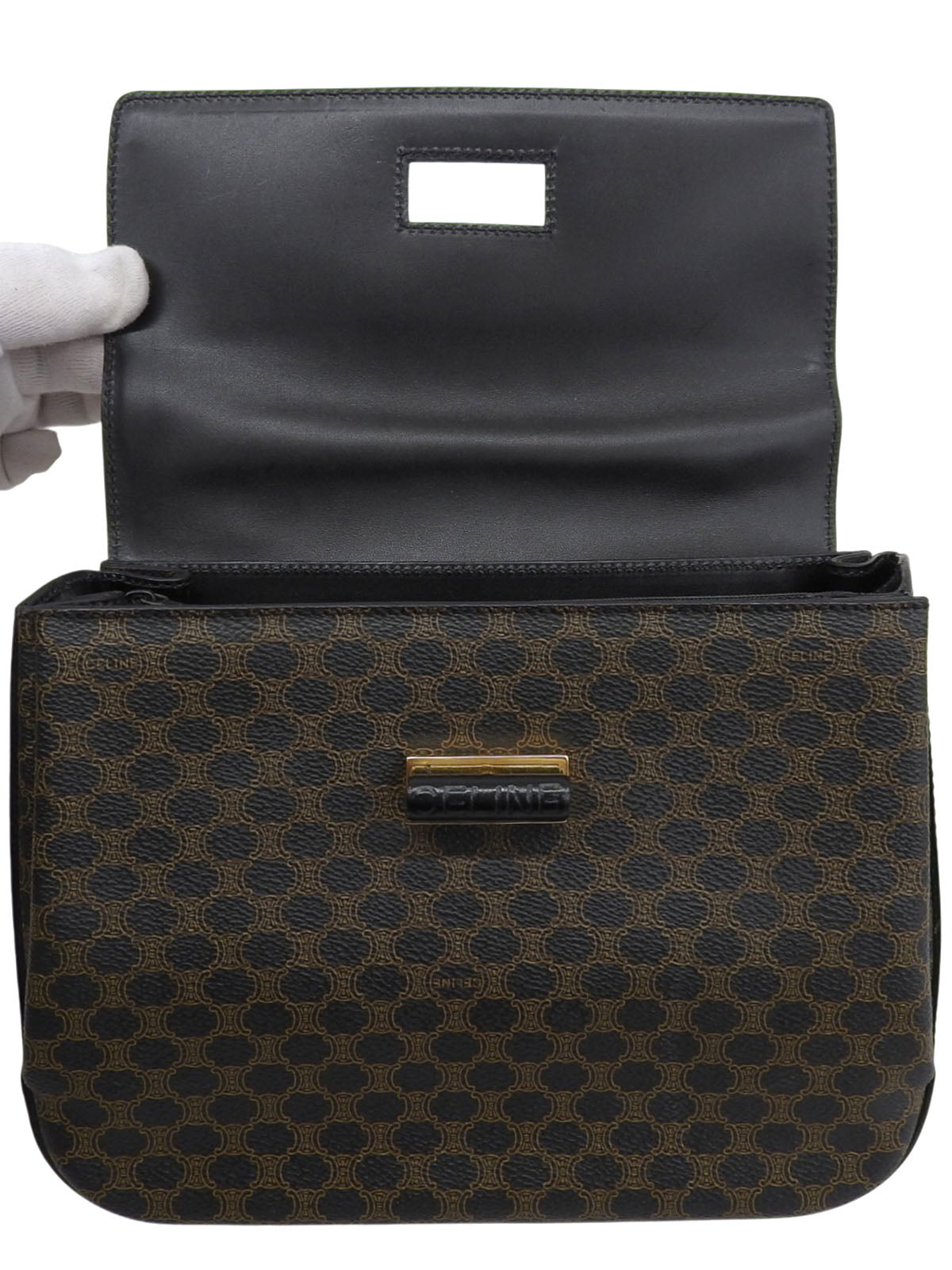 マカダムパターンロゴチャーム2wayバッグ ブラウン/ブラック