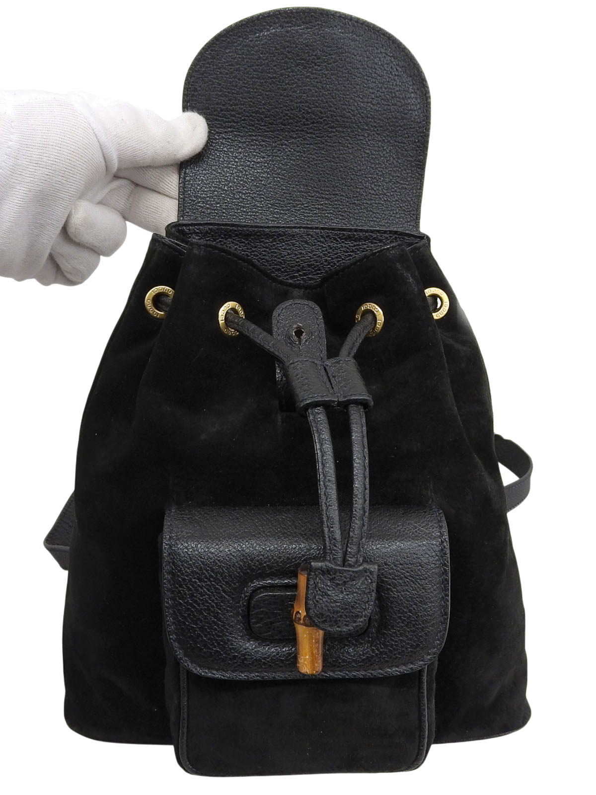 Suede Bamboo Backpack Mini Black