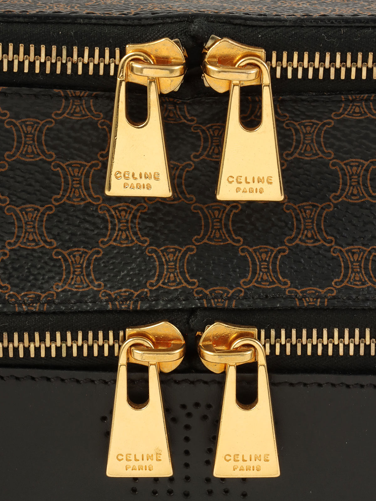 Macadam图案Logo缝线化妆包 棕色/黑色