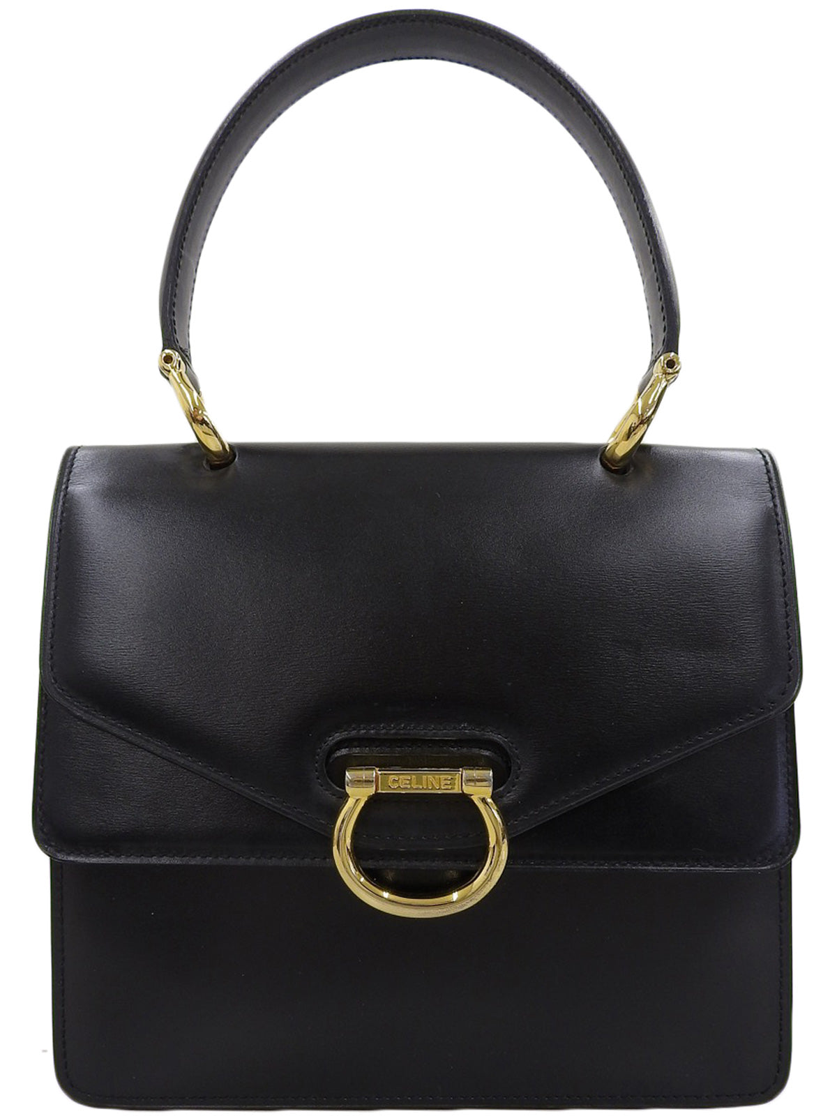 ロゴプレートダブルフラップハンドバッグ ブラック