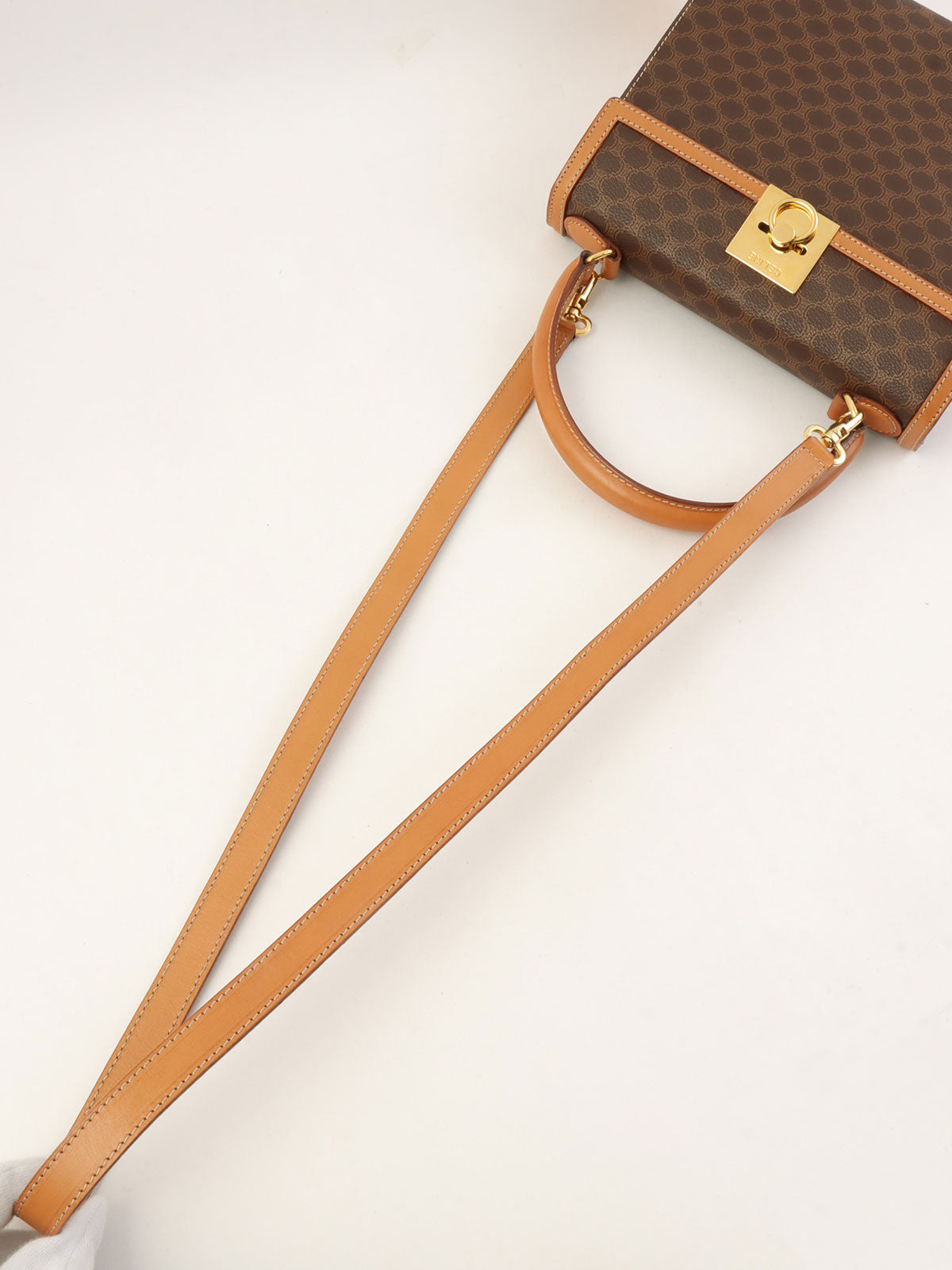 マカダムパターンターンロックロゴプレート2wayバッグ ブラウン