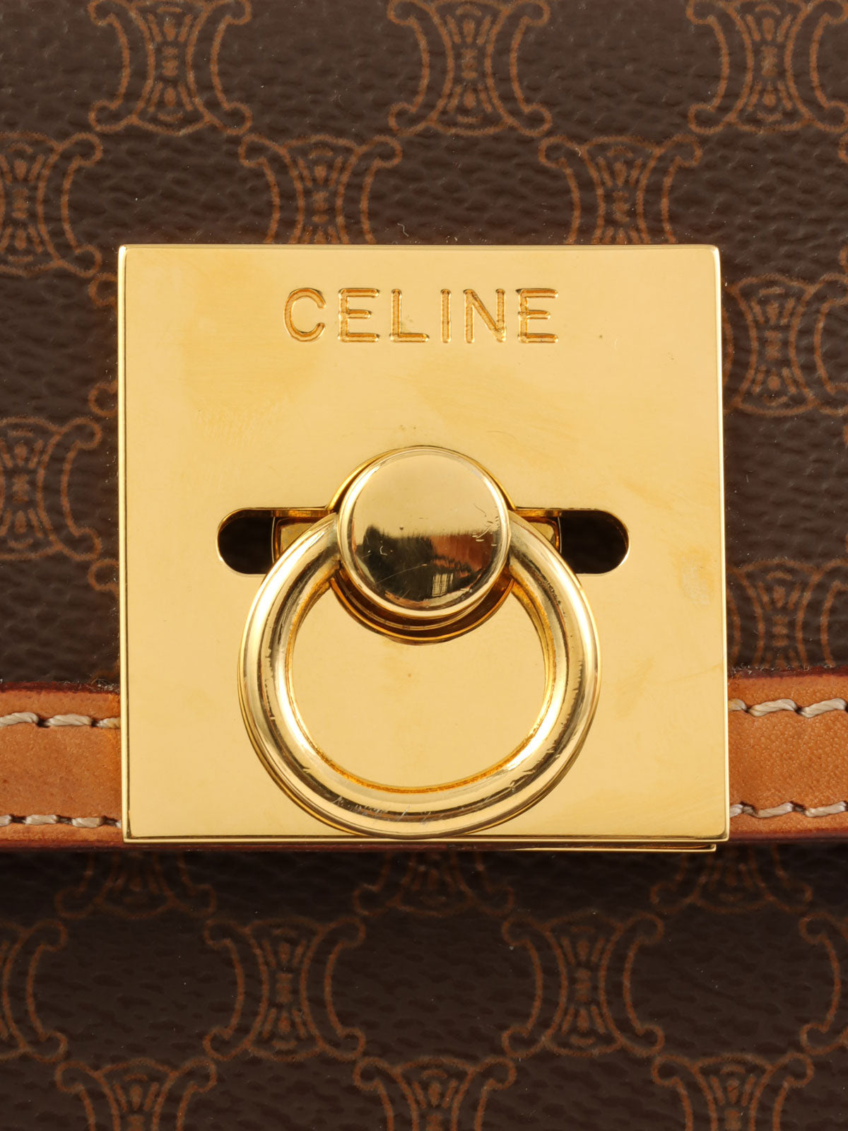 棕色沥青图案旋转锁扣式Logo铭牌双向袋