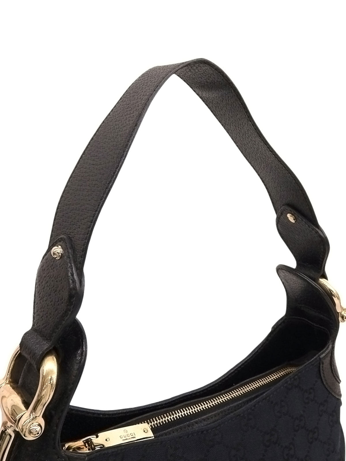 キャンバスGGパターンホースビットプレートハンドバッグ ブラック