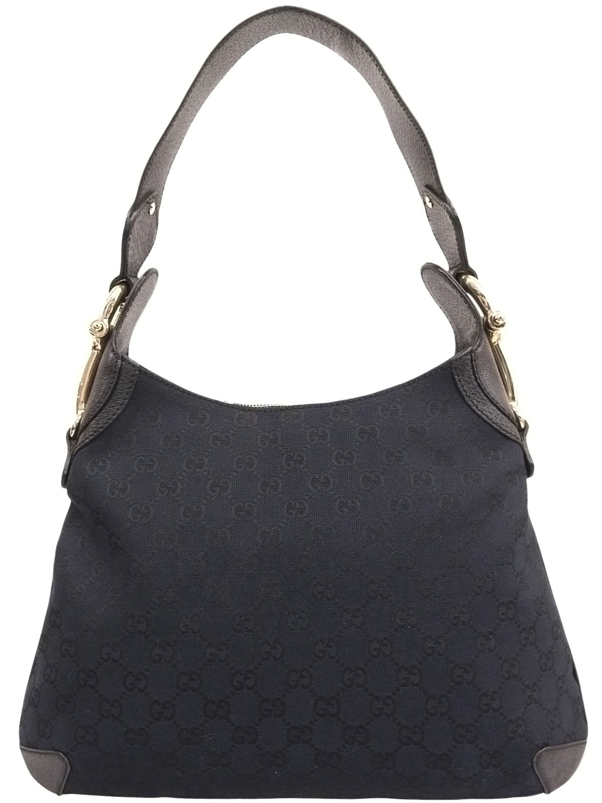 キャンバスGGパターンホースビットプレートハンドバッグ ブラック