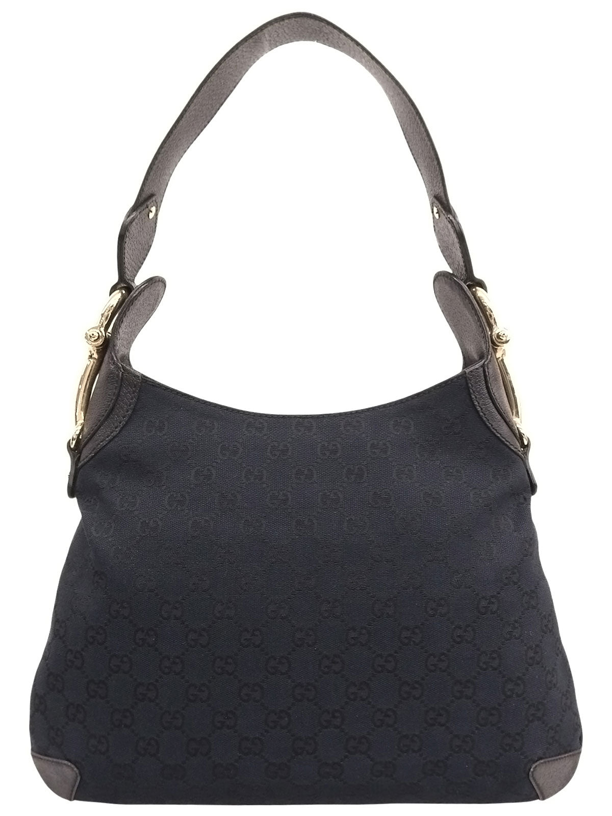 キャンバスGGパターンホースビットプレートハンドバッグ ブラック