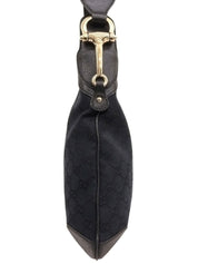 キャンバスGGパターンホースビットプレートハンドバッグ ブラック