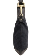 キャンバスGGパターンホースビットプレートハンドバッグ ブラック