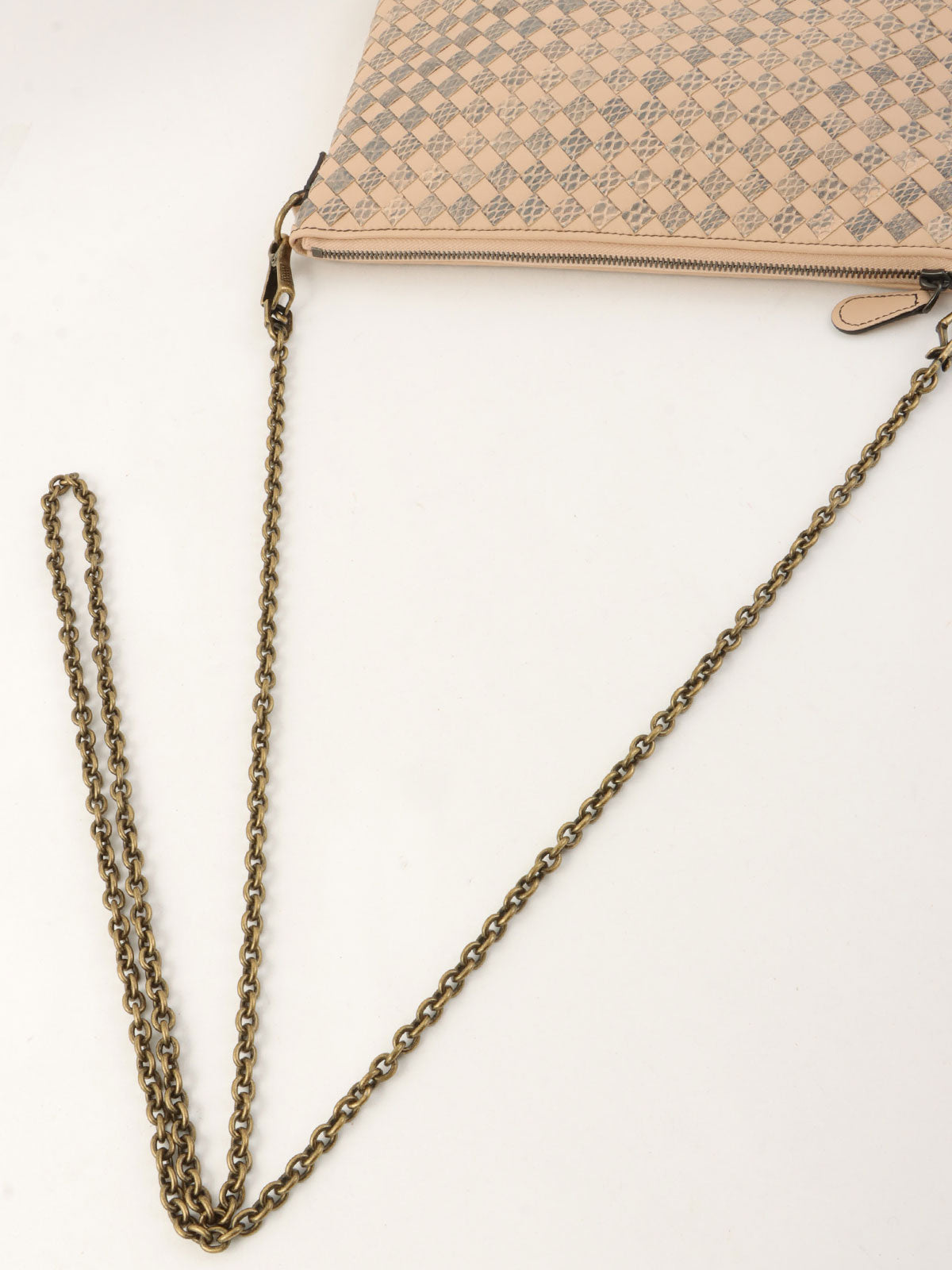 Intrecciato 链条钱包 粉色 米色