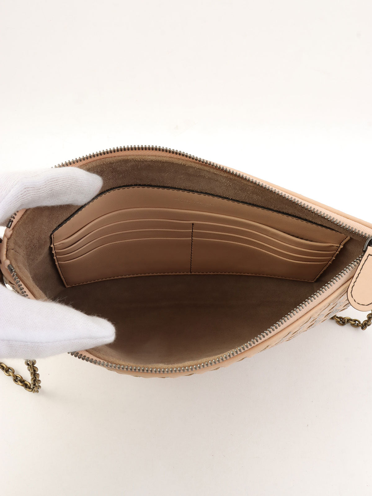 Intrecciato Chain Wallet Pink Beige