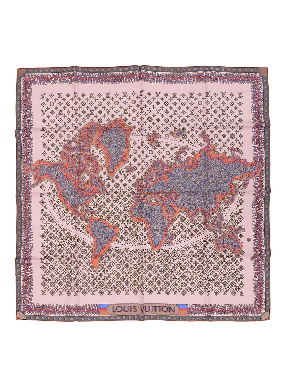 粉色真丝字母图案地图围巾