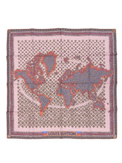 粉色真丝字母图案地图围巾