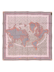 粉色真丝字母图案地图围巾