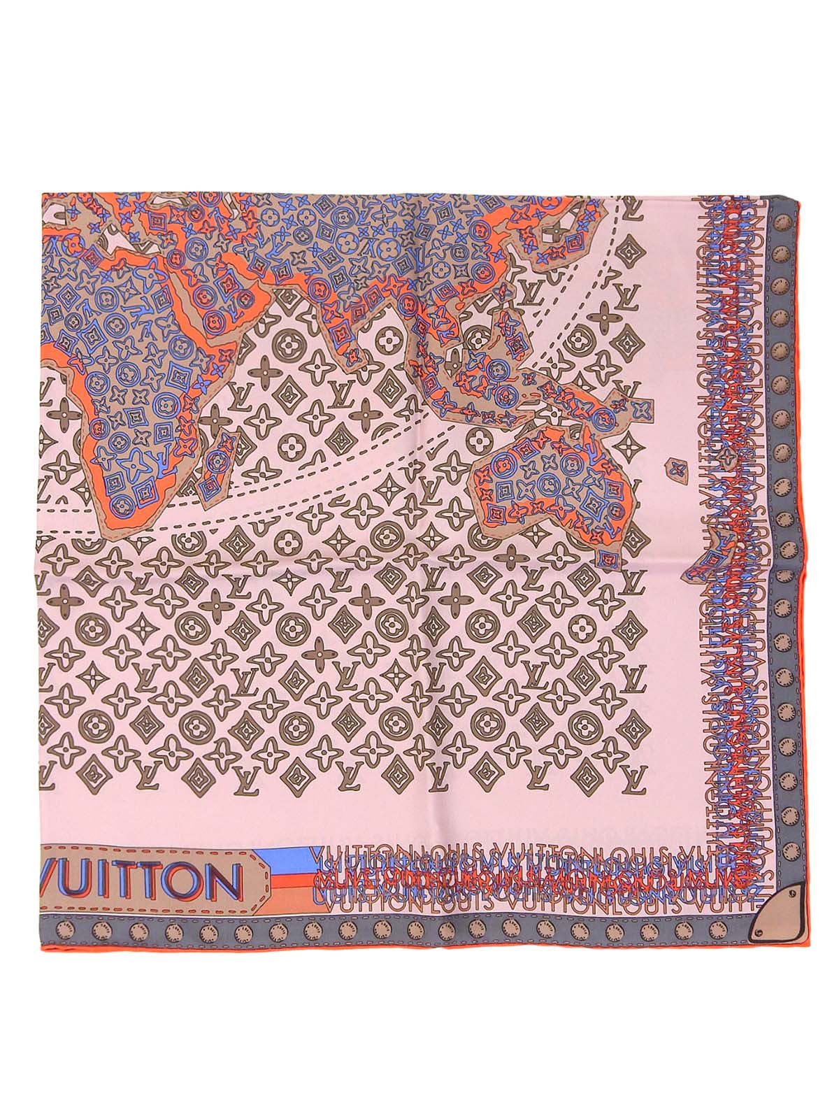 粉色真丝字母图案地图围巾