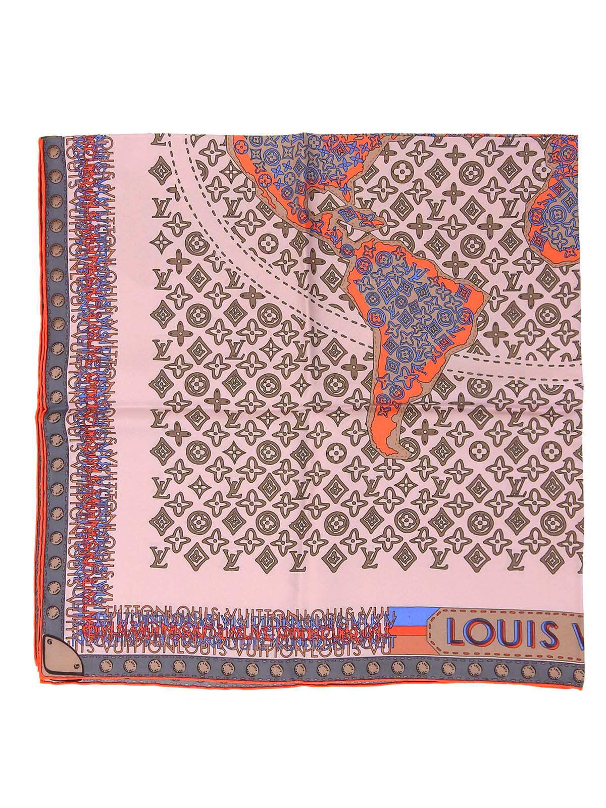 粉色真丝字母图案地图围巾