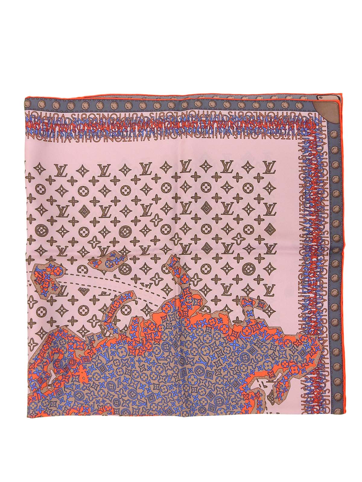 粉色真丝字母图案地图围巾