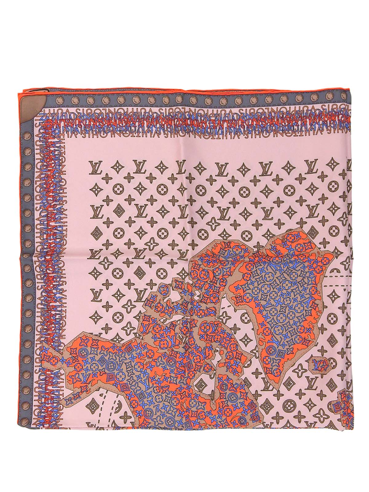 粉色真丝字母图案地图围巾