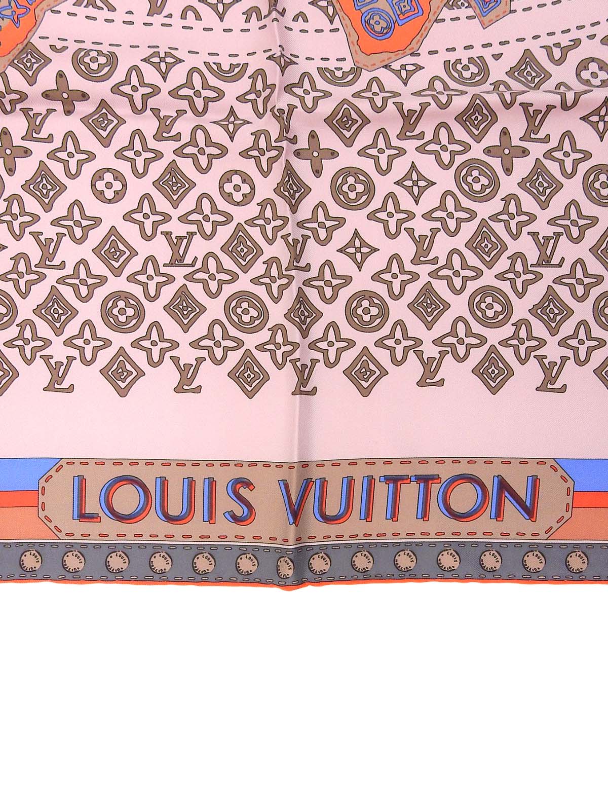 粉色真丝字母图案地图围巾