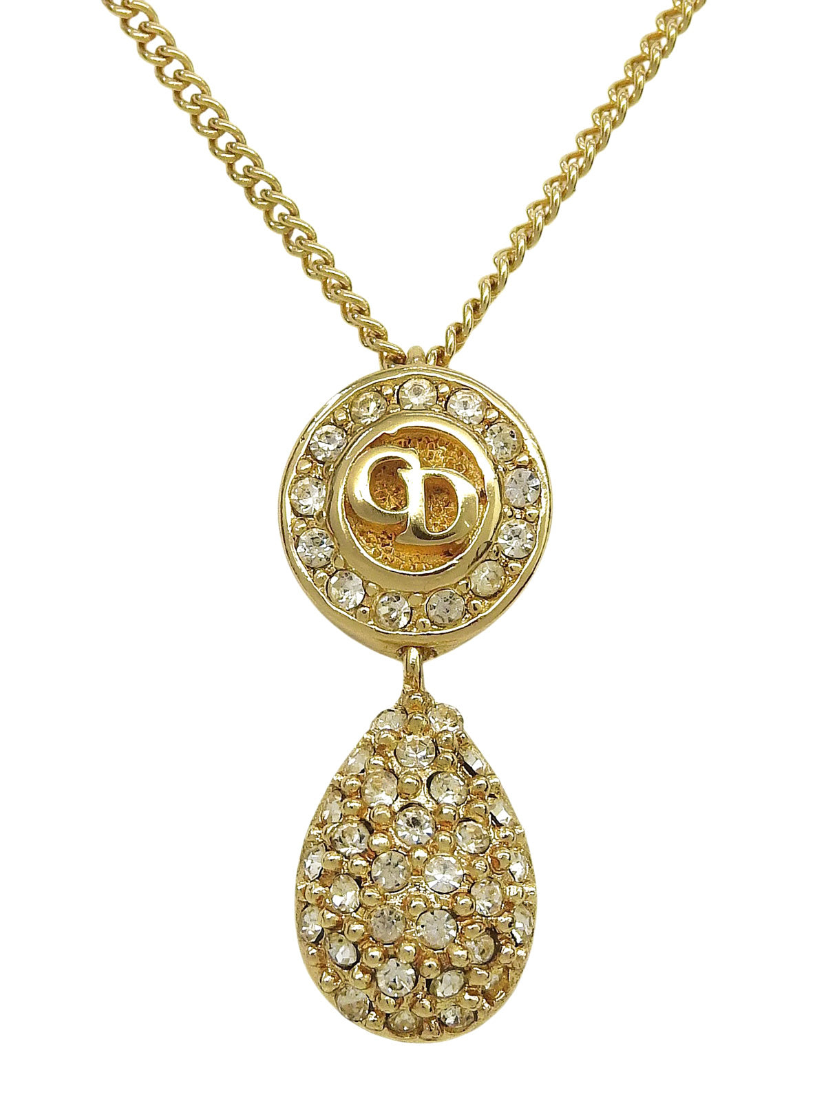 Rhinestone Logo Swing Necklace Gold