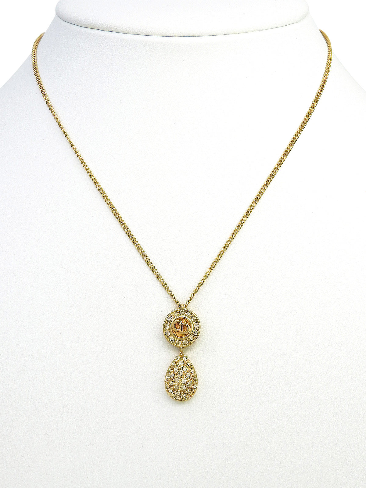 Rhinestone Logo Swing Necklace Gold
